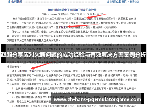 赵鹏分享应对欠薪问题的成功经验与有效解决方案案例分析