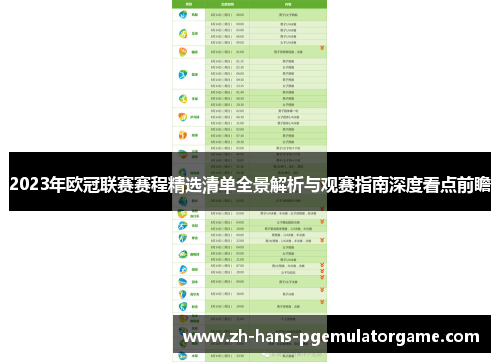 2023年欧冠联赛赛程精选清单全景解析与观赛指南深度看点前瞻